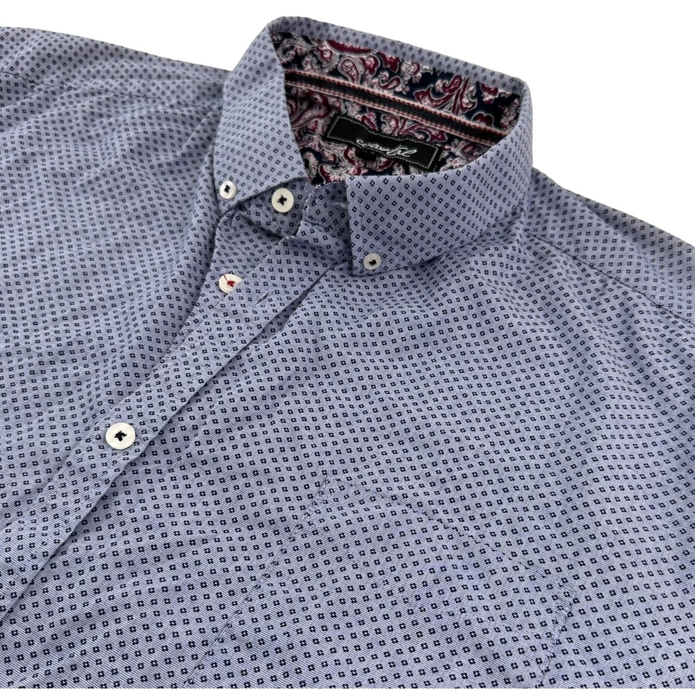 EUC Coastal Oxford Shirt Men XXL 2XL Light Blue Mini Diamond Print Cotton‎